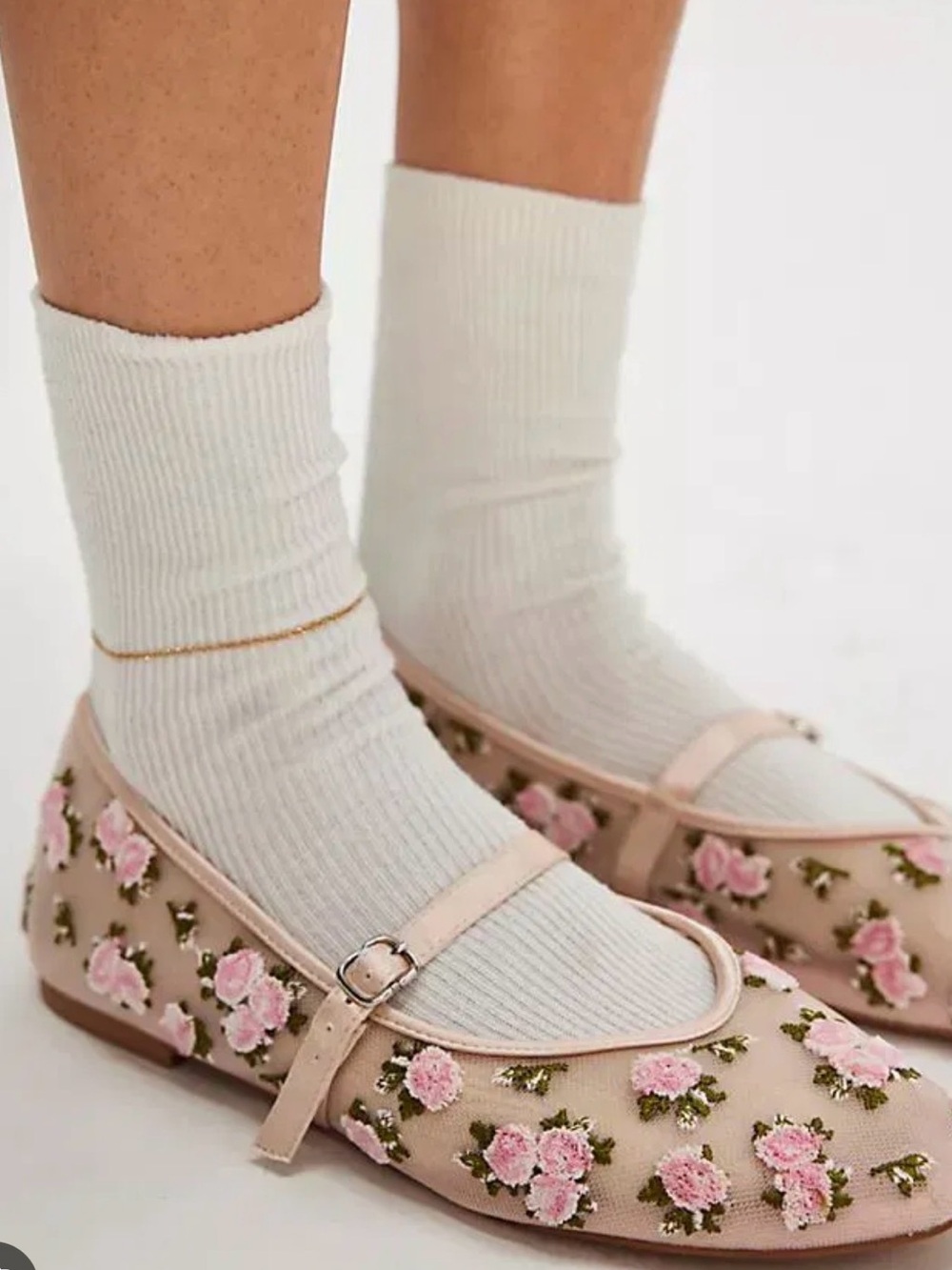 For Love & Lemons Evelyn Floral Mesh Embroidered Flats 38